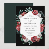 Moody Red Floral Greenery Elegant Wedding Kaart (Voorkant / Achterkant)