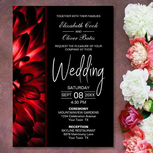 Moody Red Floral Wedding Kaart