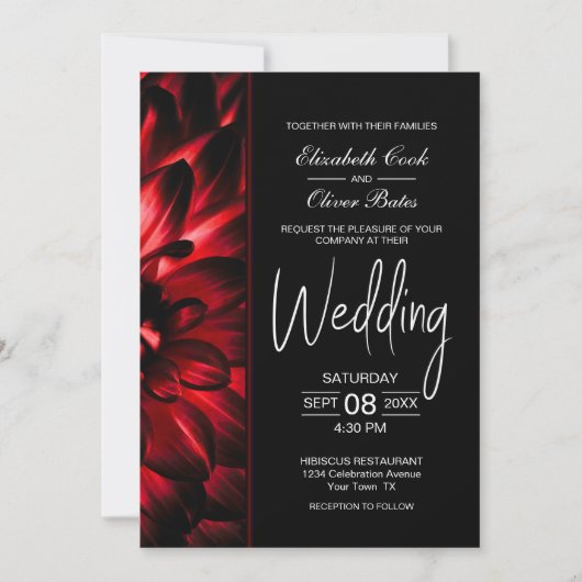 Moody Red Floral Wedding Kaart (Voorkant)