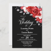 Moody Red Rose Floral Black Wedding Kaart (Voorkant)