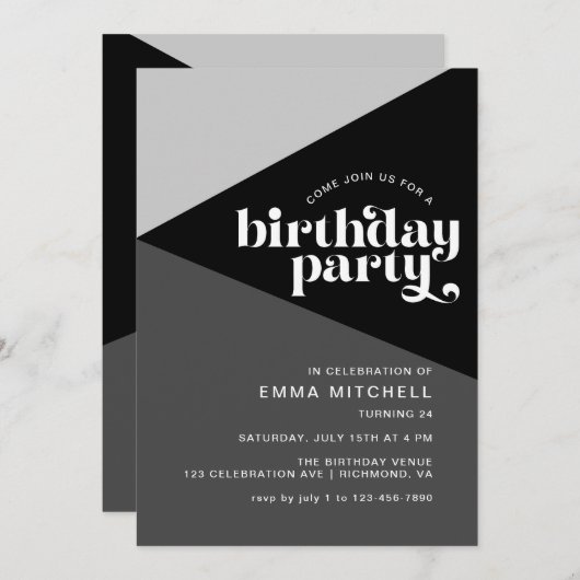 Moody Retro Cool Zwart & Wit Monochroom Verjaardag Kaart (Voorkant / Achterkant)