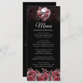 Moody Rode Bloemen Schedel Elegant Gotische Bruilo Menu (Voorkant / Achterkant)