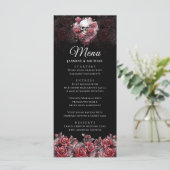 Moody Rode Bloemen Schedel Elegant Gotische Bruilo Menu (Staand voorkant)