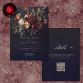 Moody Romantic Dark Floral Gothic QR Code Wedding Kaart