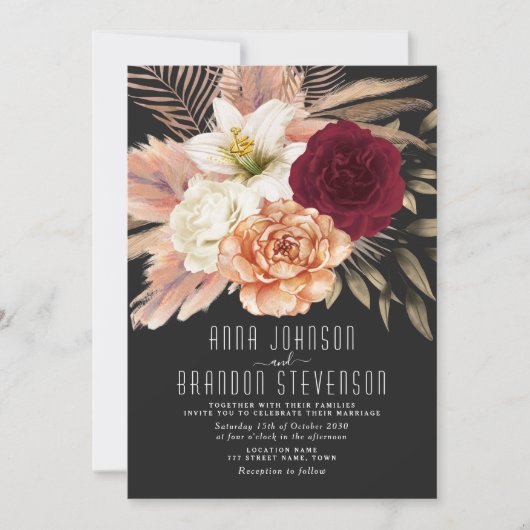 Moody Romantic Floral Wedding Kaart (Voorkant)