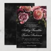Moody Romantic Pink Floral Bouquet op Black Kaart (Voorkant / Achterkant)