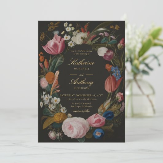 Moody Romantisch Bloemen Lijst Dreamy Bruiloft Kaart (Staand voorkant)