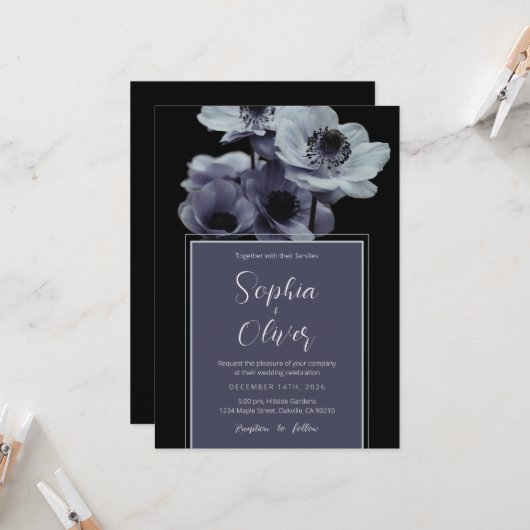 Moody Romantisch Donker Bloemen Gotische Bruiloft Kaart (Voorkant / Achterkant in situ)