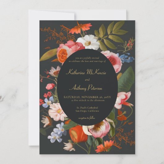 Moody Romantisch Gothic Donker Bold Bloemen Bruilo Kaart (Voorkant)