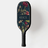 Moody Romantische Marine Blauwe Bloemen Pickleball Paddle (Links)