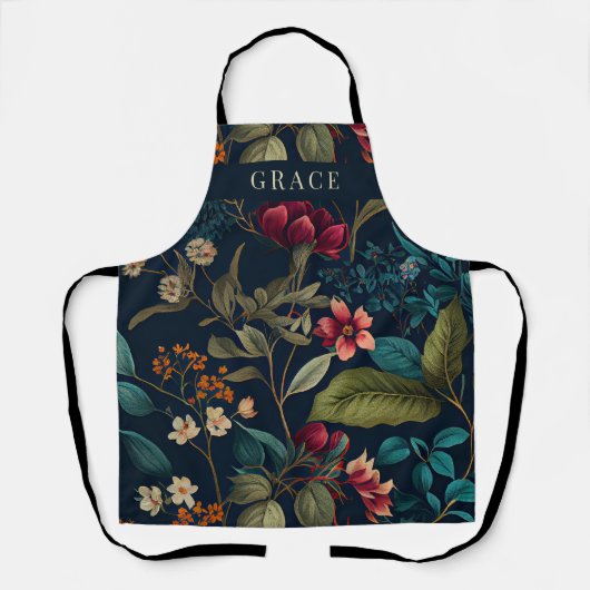 Moody Romantische Marine Blauwe Bloemen Schort (Voorkant)