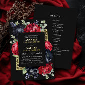 Moody rood en zwart Elegant Bloemen Huwelijk Folie Uitnodiging
