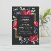 Moody rood en zwart Elegant Bloemen Huwelijk Kaart (Staand voorkant)
