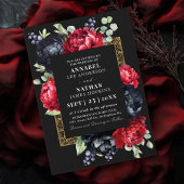 Moody rood en zwart Elegant Bloemen Huwelijk Kaart