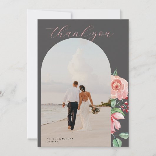 Moody Roos | Romantische lente-Floral bruiloft Bedankkaart (Voorkant)