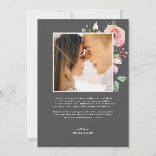 Moody Roos | Romantische lente-Floral bruiloft Bedankkaart (Achterkant)