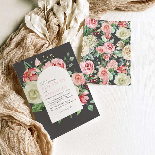Moody Roos | Romantische lente-Floral bruiloft Kaart