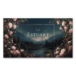 Moody Rose Floral and Twilight Mountain Landscape Magnetisch Visitekaartje