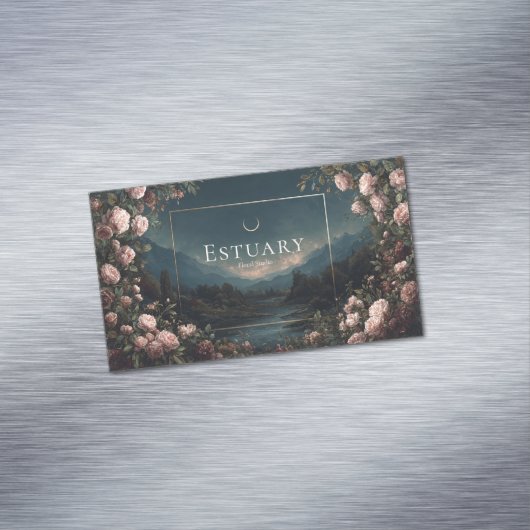 Moody Rose Floral and Twilight Mountain Landscape Magnetisch Visitekaartje (Voorbeeld)