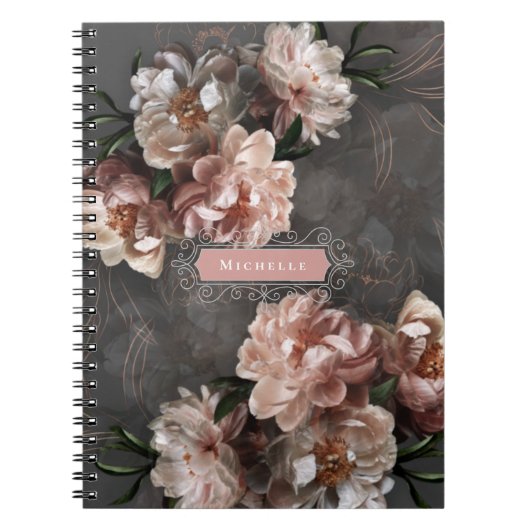 Moody roze bloemen  zwendels Elegant Custom Notitieboek (Voorkant)