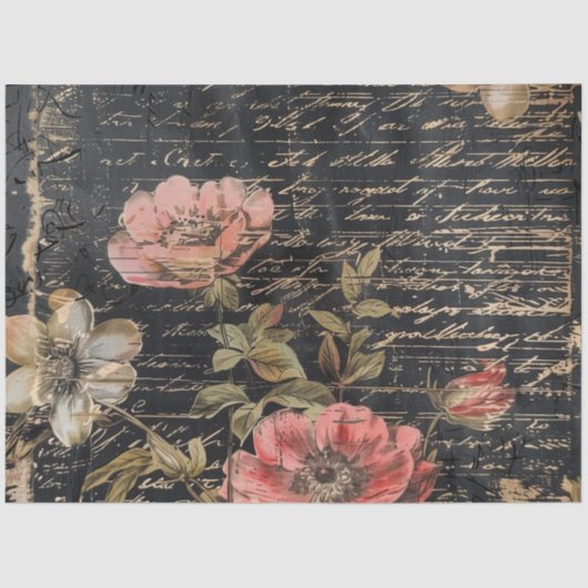 Moody roze en witte bloemen papavers tissuepapier (Voorkant)