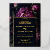 Moody roze pioen moderne  elegante bruiloft folie uitnodiging (Voorkant)