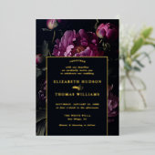 Moody roze pioen moderne  elegante bruiloft folie uitnodiging (Staand Voorkant)