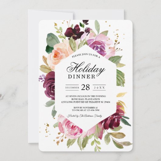 Moody & Rustic Burgundy Waterverf Floral Lijst Kaart (Voorkant)