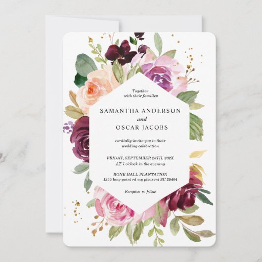 Moody & Rustic Burgundy Waterverf Floral Lijst Kaart (Voorkant)