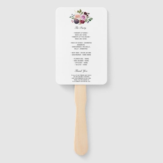 Moody & Rustic Burgundy Waterverf Flowers & Berry Handwaaier (Achterkant)