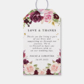 Moody & Rustic Burgundy Waterverf Flowers & Leaf Cadeaulabel (Voorkant)