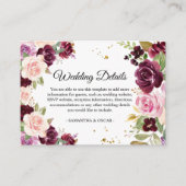 Moody & Rustic Burgundy Waterverf Flowers & Leaf Informatiekaartje (Voorkant)