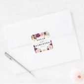 Moody & Rustic Burgundy Waterverf Flowers & Leaf Vierkante Sticker (Envelop)