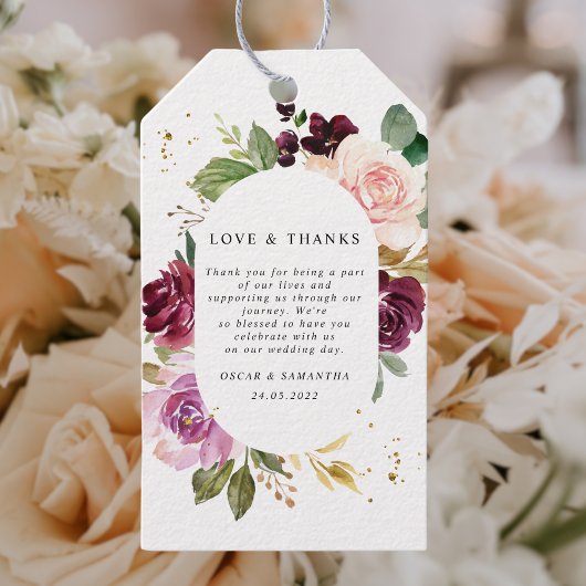 Moody & Rustic Burgundy Waterverf Flowers Lijst Cadeaulabel