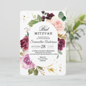 Moody & Rustic Burgundy Waterverf Flowers Lijst Kaart (Staand voorkant)