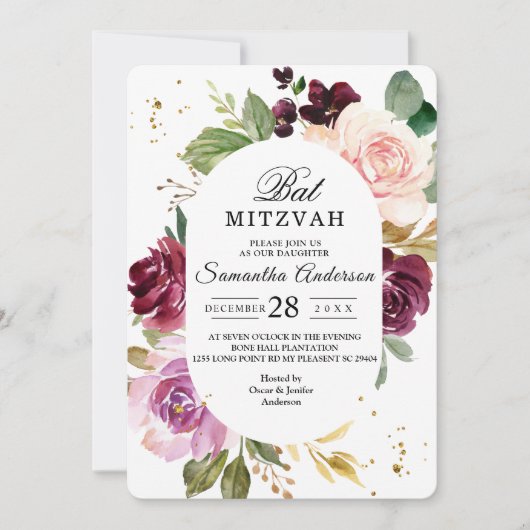 Moody & Rustic Burgundy Waterverf Flowers Lijst Kaart (Voorkant)