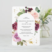 Moody & Rustic Burgundy Waterverf Flowers Lijst Kaart (Staand voorkant)