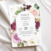 Moody & Rustic Burgundy Waterverf Flowers Lijst Kaart