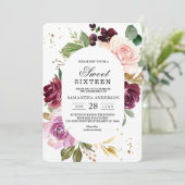 Moody & Rustic Burgundy Waterverf Flowers Lijst Kaart (Staand voorkant)