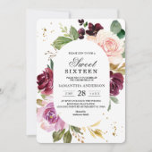 Moody & Rustic Burgundy Waterverf Flowers Lijst Kaart (Voorkant)