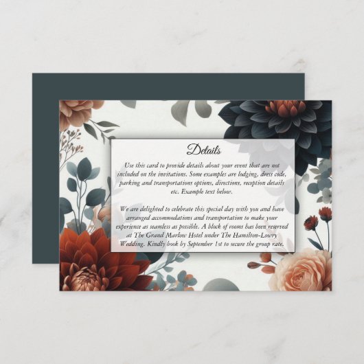 Moody Rustic Fall Florals Wedding Informatiekaartje (Voorkant / Achterkant)