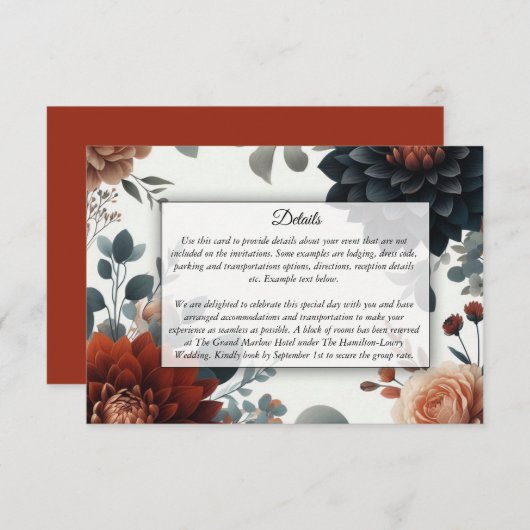 Moody Rustic Fall Florals Wedding Informatiekaartje (Voorkant / Achterkant)