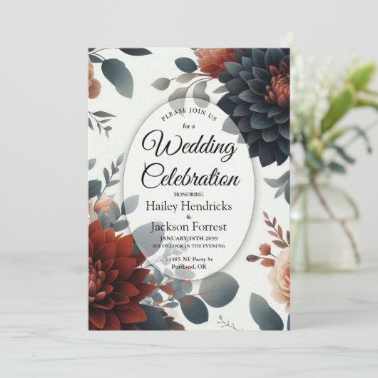Moody Rustic Fall Florals Wedding Kaart (Staand voorkant)
