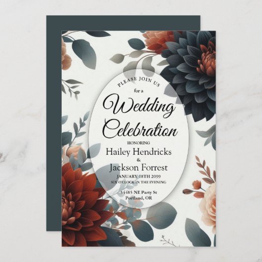 Moody Rustic Fall Florals Wedding Kaart (Voorkant / Achterkant)