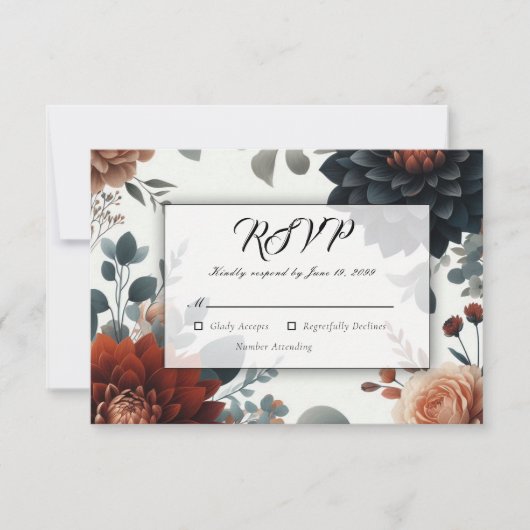 Moody Rustic Fall Florals Wedding RSVP Kaartje (Voorkant)