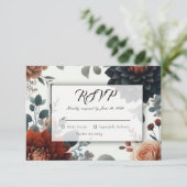 Moody Rustic Fall Florals Wedding RSVP Kaartje (Staand voorkant)