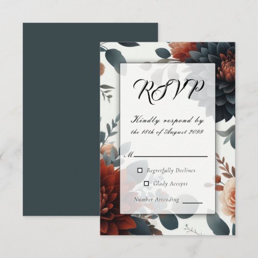 Moody Rustic Fall Florals Wedding RSVP Kaartje (Voorkant / Achterkant)