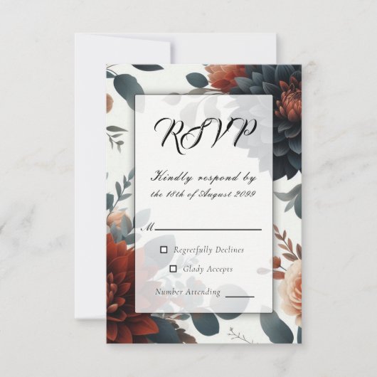 Moody Rustic Fall Florals Wedding RSVP Kaartje (Voorkant)