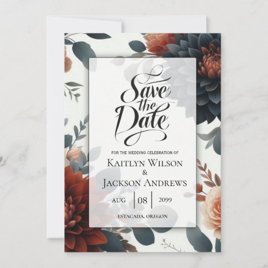 Moody Rustic Fall Florals Wedding Save The Date (Voorkant)