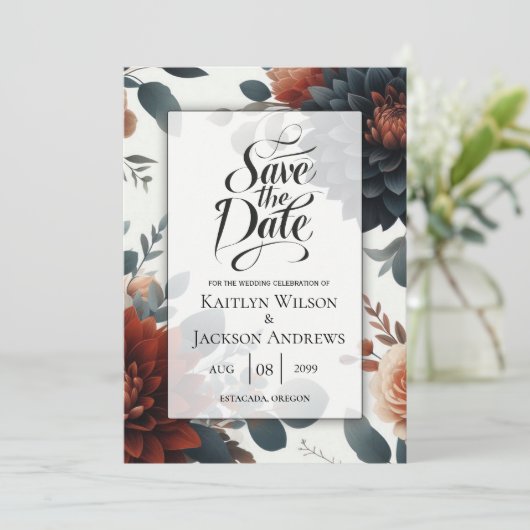 Moody Rustic Fall Florals Wedding Save The Date (Staand voorkant)